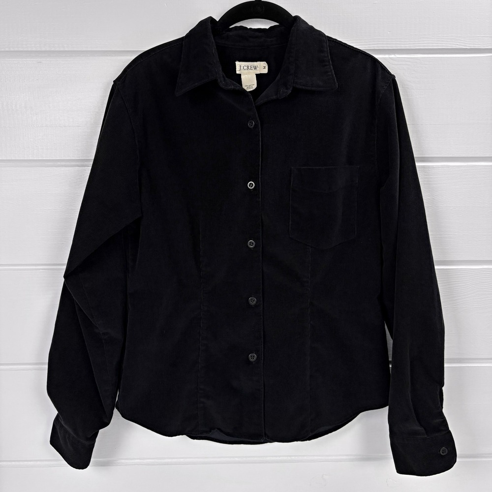 RARE Vtg 90s J Crew‎ Black Corduroy Shirt M Dark Academia Holiday Romantic Goth - Picture 2 of 12